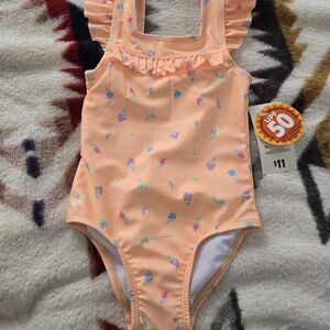 George Kids Swim One Piece - Peach with Floral Accents